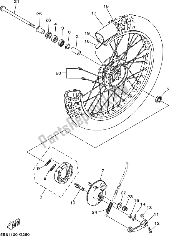 All parts for the Front Wheel of the Yamaha TTR 110E 2019