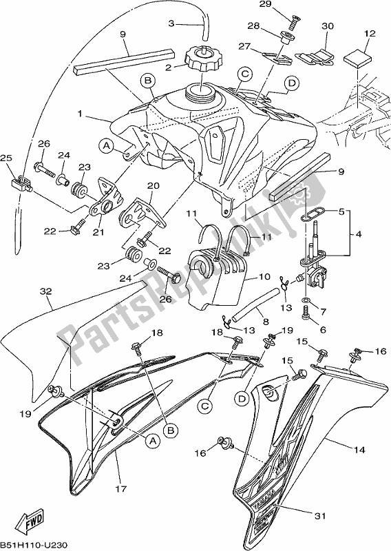 Alle onderdelen voor de Benzinetank van de Yamaha TTR 110E 2019