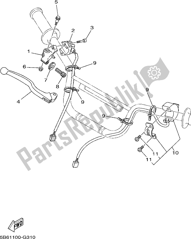 Alle onderdelen voor de Handvat Schakelaar & Hendel van de Yamaha TTR 110E 2019