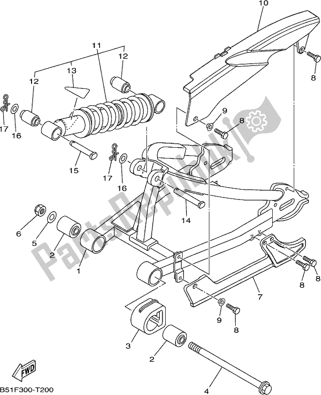 Alle onderdelen voor de Achterarm & Ophanging van de Yamaha TTR 110E 2019