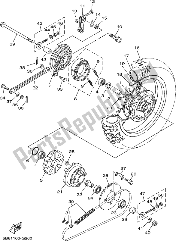 Alle onderdelen voor de Achterwiel van de Yamaha TTR 110E 2019