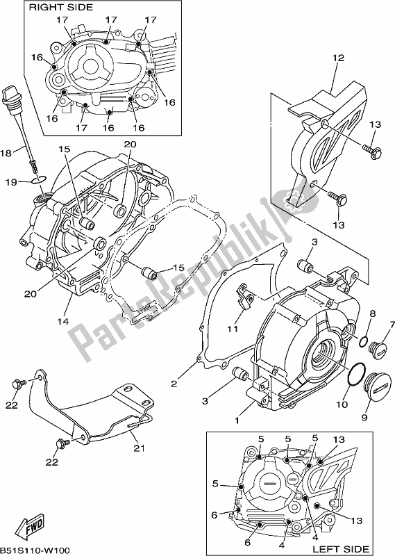 All parts for the Crankcase Cover 1 of the Yamaha TTR 110E 2021