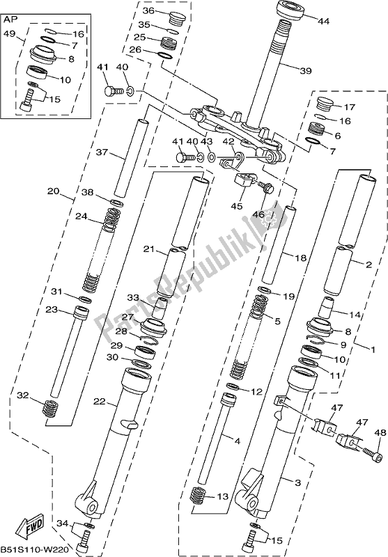 Tutte le parti per il Forcella Anteriore del Yamaha TTR 110E 2021