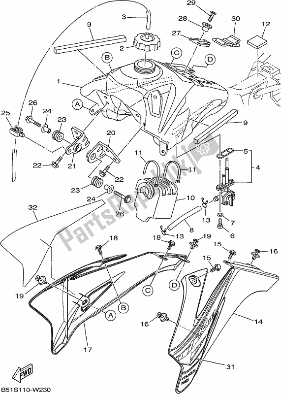 All parts for the Fuel Tank of the Yamaha TTR 110E 2021