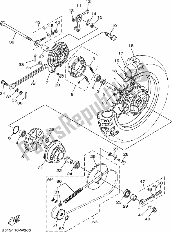 Tutte le parti per il Ruota Posteriore del Yamaha TTR 110E 2021