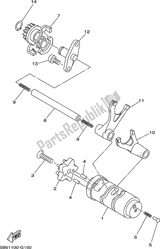 All parts for the Shift Cam & Fork of the Yamaha TTR 110E 2021