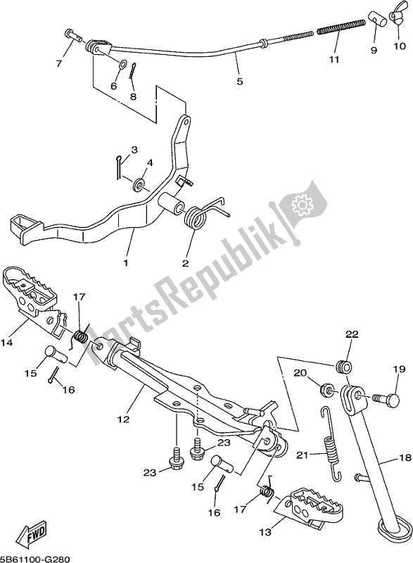 All parts for the Stand & Footrest of the Yamaha TTR 110E 2021