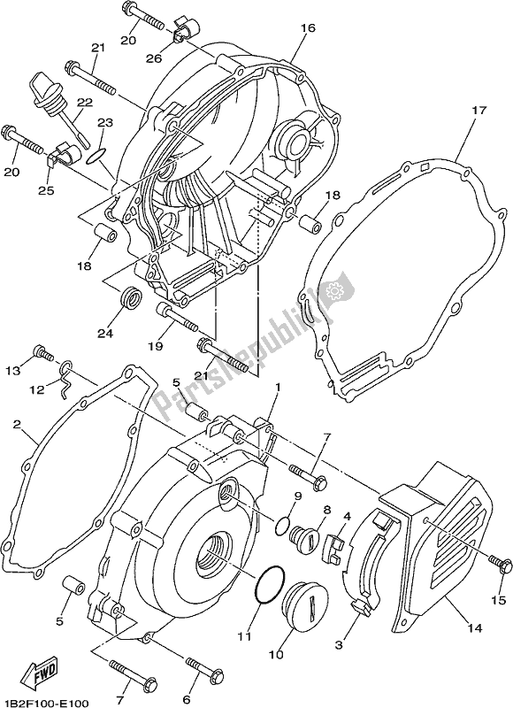 Alle onderdelen voor de Carterdeksel 1 van de Yamaha TTR 125 LWE 2019