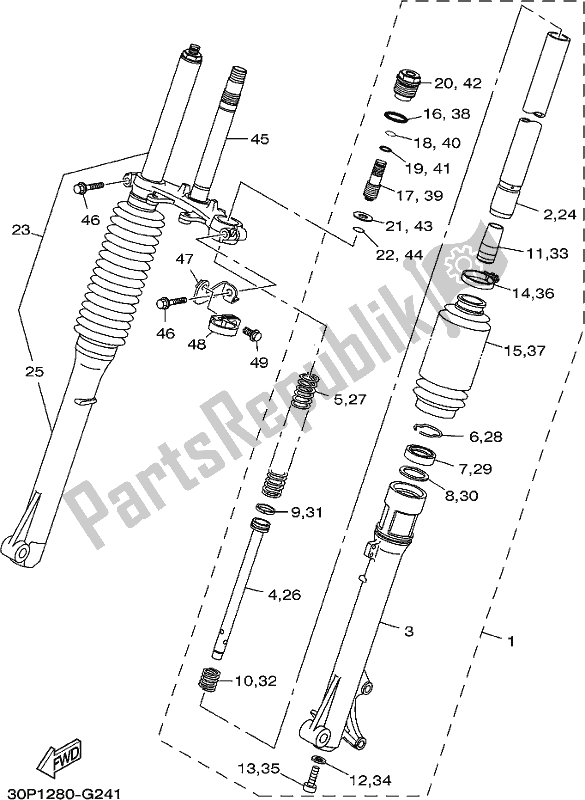 Alle onderdelen voor de Voorvork van de Yamaha TTR 125 LWE 2020