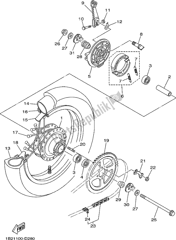 Wszystkie części do Tylne Ko? O Yamaha TTR 125 LWE 2020