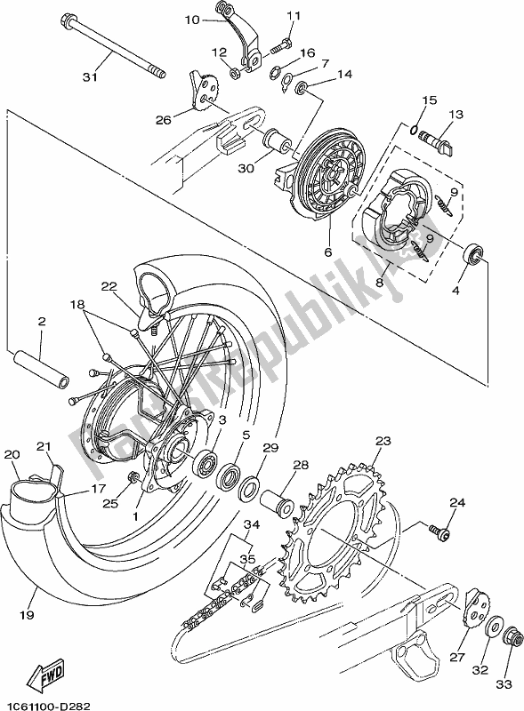Alle onderdelen voor de Achterwiel van de Yamaha TTR 230 2017