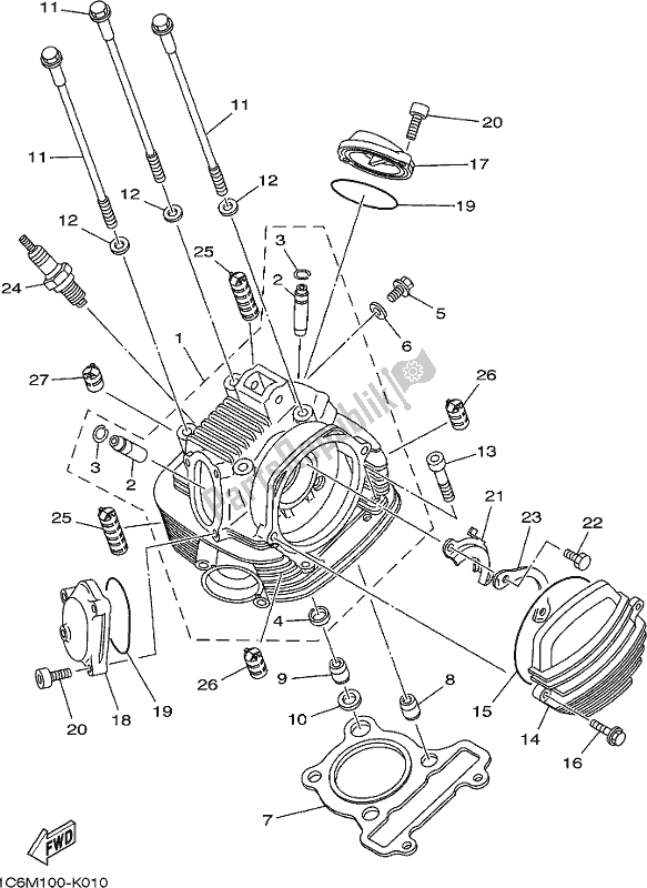 All parts for the Cylinder Head of the Yamaha TTR 230 2018