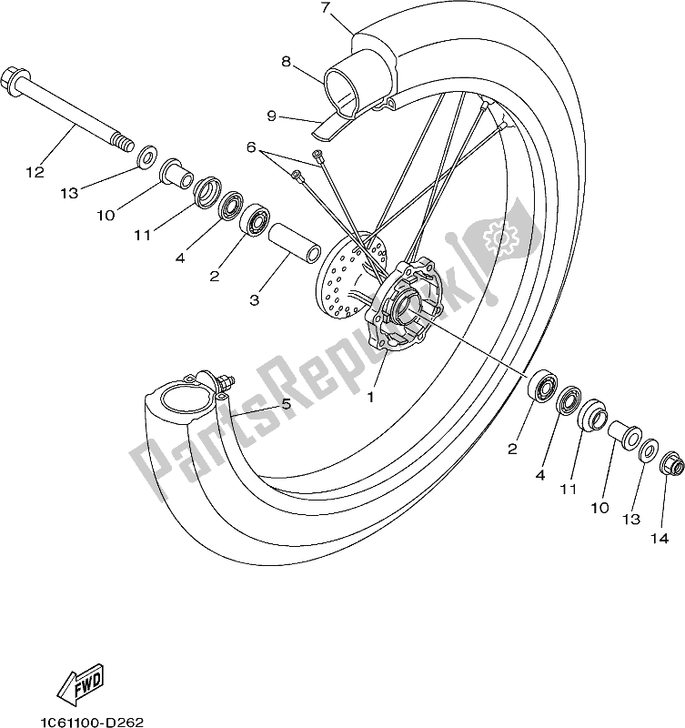 All parts for the Front Wheel of the Yamaha TTR 230 2018