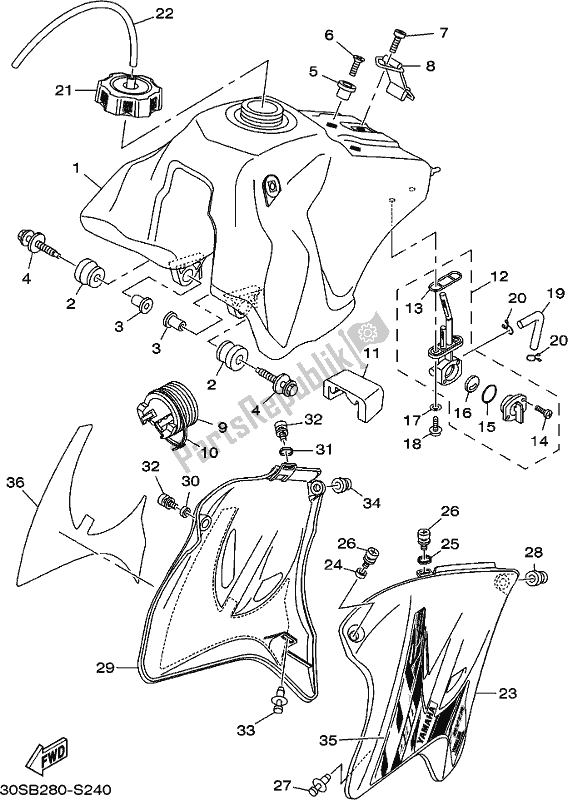 Toutes les pièces pour le Réservoir D'essence du Yamaha TTR 230 2018