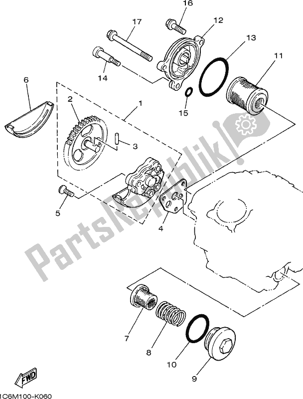 All parts for the Oil Pump of the Yamaha TTR 230 2019