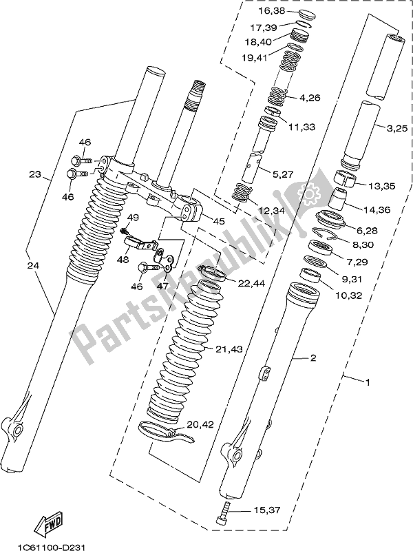 Alle onderdelen voor de Voorvork van de Yamaha TTR 230 2020