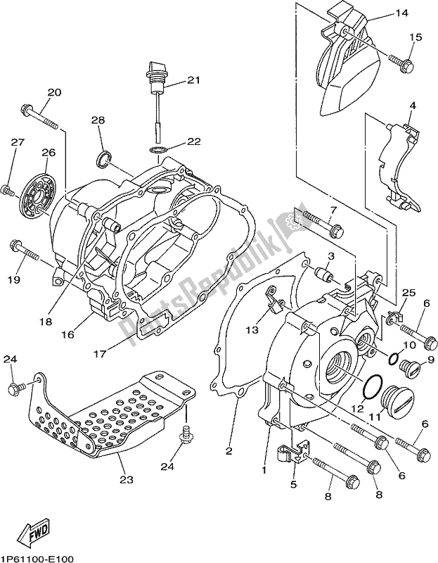 All parts for the Crankcase Cover 1 of the Yamaha TTR 50E 2017