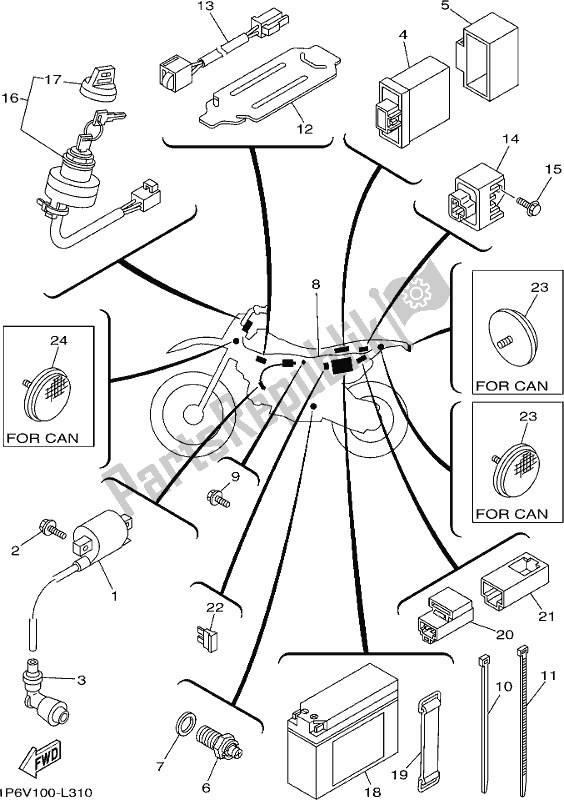 All parts for the Electrical 1 of the Yamaha TTR 50E 2017