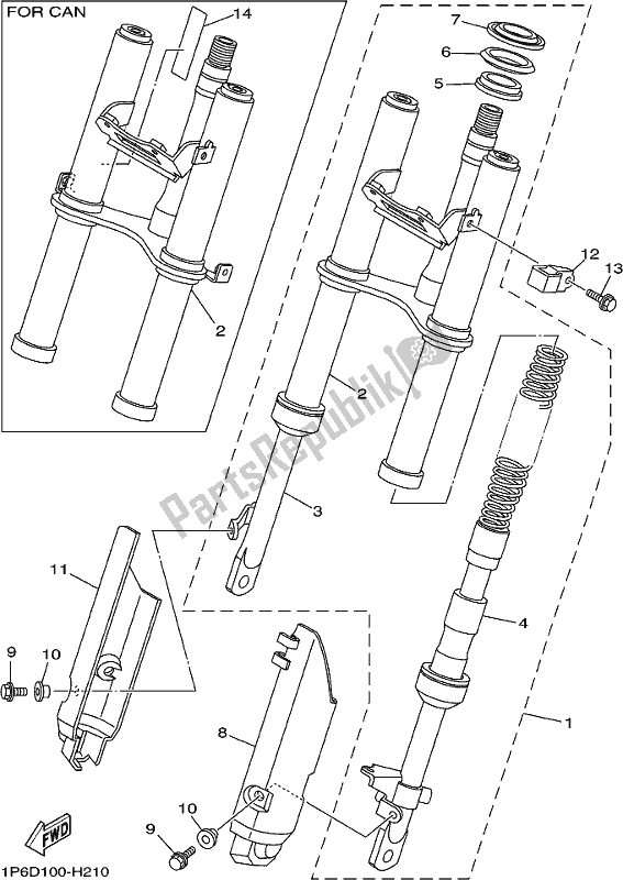 All parts for the Front Fork of the Yamaha TTR 50E 2017