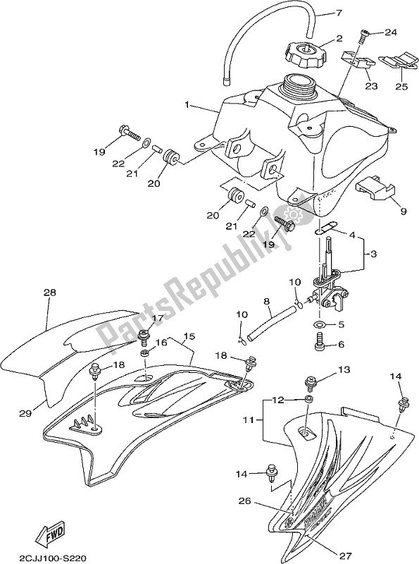 All parts for the Fuel Tank of the Yamaha TTR 50E 2017