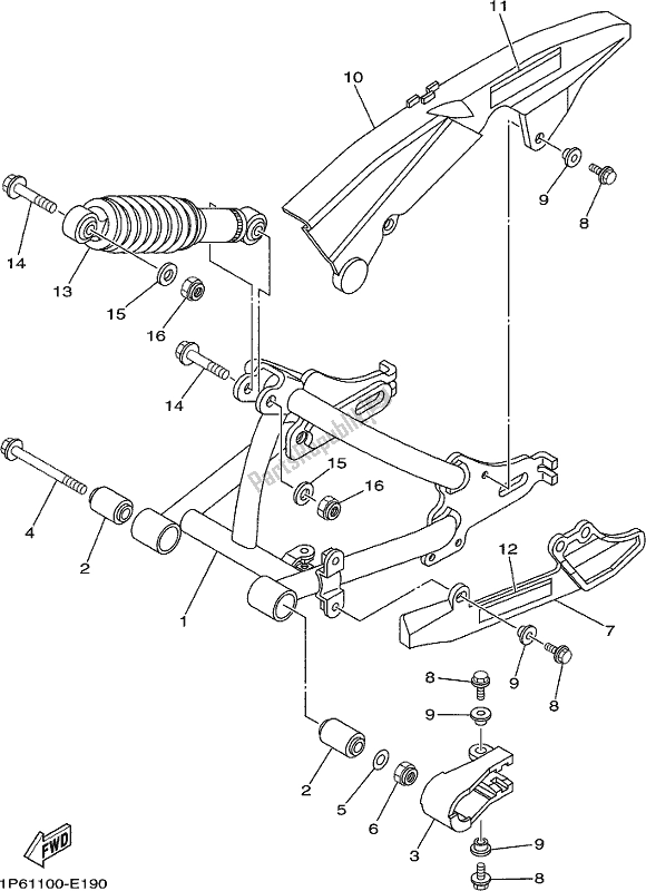 All parts for the Rear Arm & Suspension of the Yamaha TTR 50E 2017