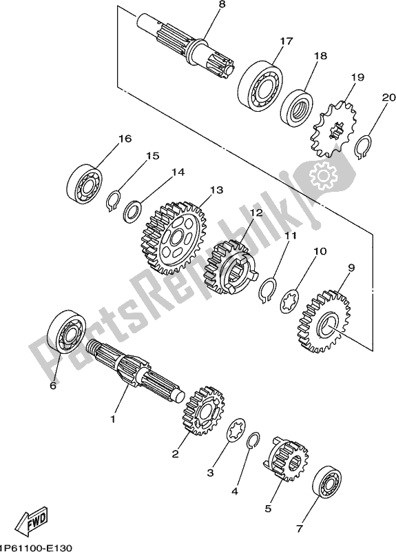 All parts for the Transmission of the Yamaha TTR 50E 2017