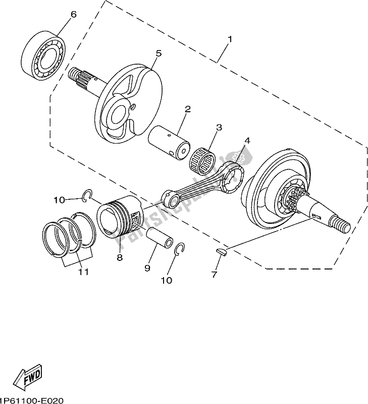 All parts for the Crankshaft & Piston of the Yamaha TTR 50E 2018