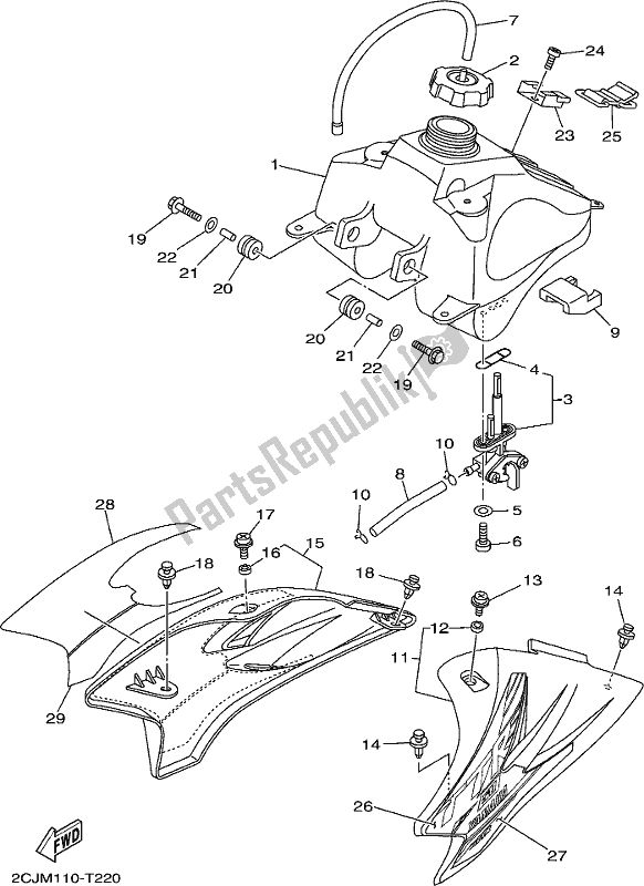 All parts for the Fuel Tank of the Yamaha TTR 50E 2018