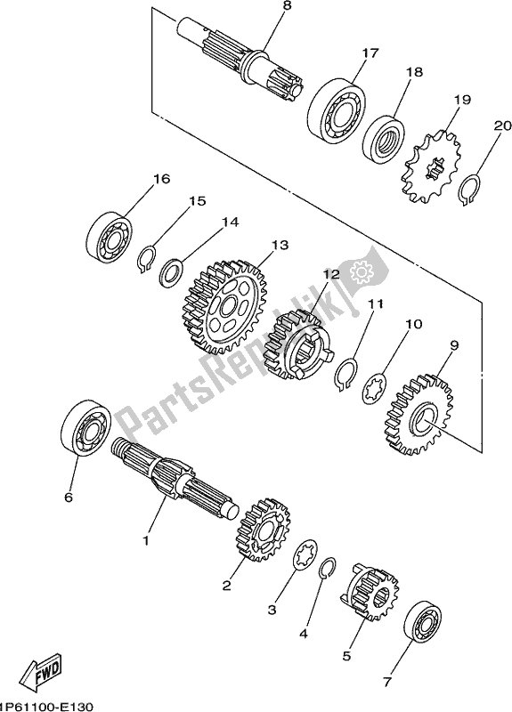 All parts for the Transmission of the Yamaha TTR 50E 2018