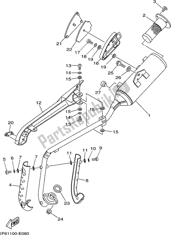 All parts for the Exhaust of the Yamaha TTR 50E 2019