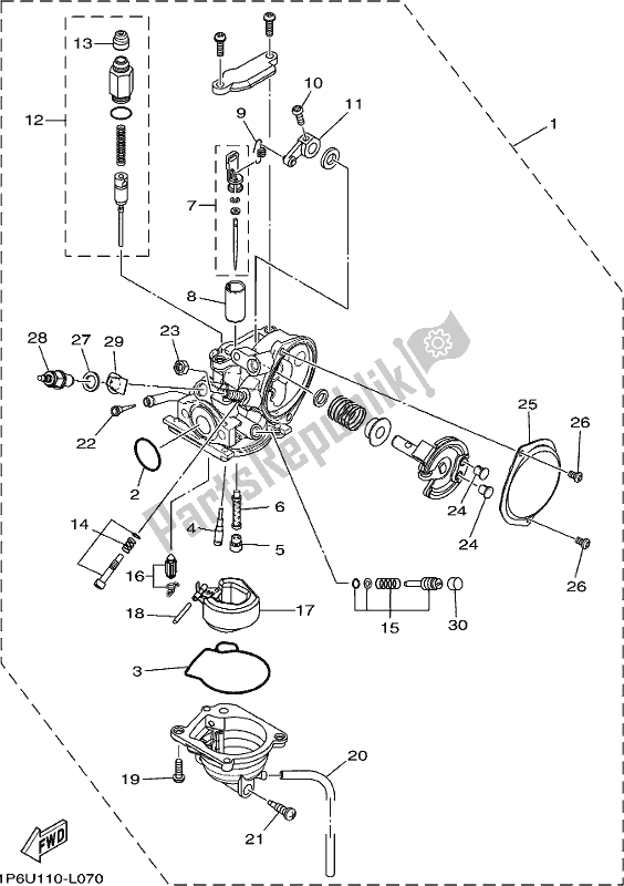 All parts for the Carburetor of the Yamaha TTR 50E 2020
