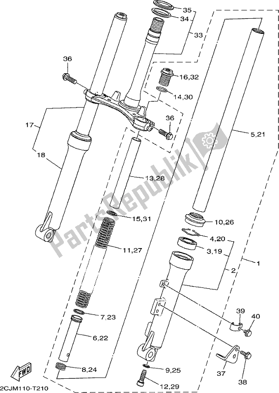 All parts for the Front Fork of the Yamaha TTR 50E 2020