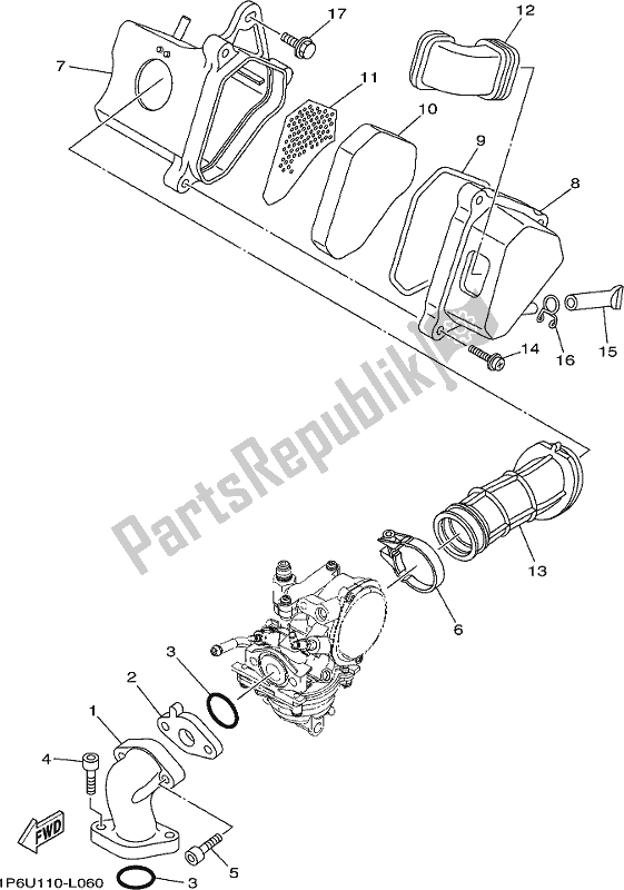 All parts for the Intake of the Yamaha TTR 50E 2020