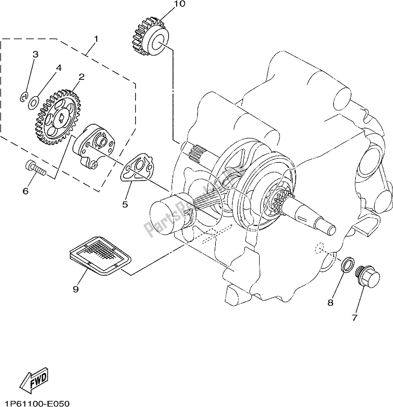 All parts for the Oil Pump of the Yamaha TTR 50E 2020