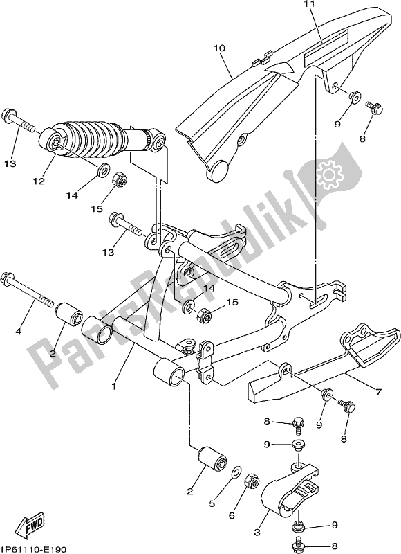 Alle onderdelen voor de Achterarm & Ophanging van de Yamaha TTR 50E 2020