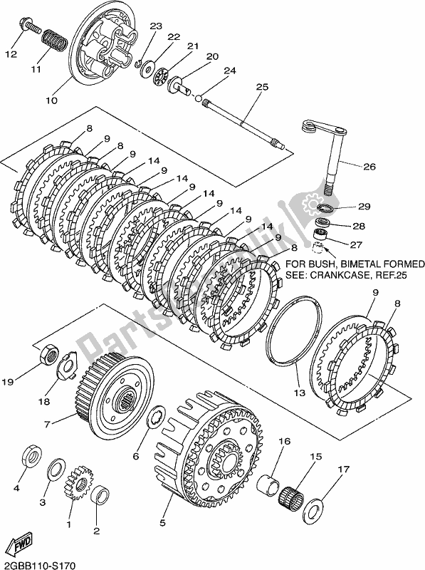 All parts for the Clutch of the Yamaha WR 250F 2017