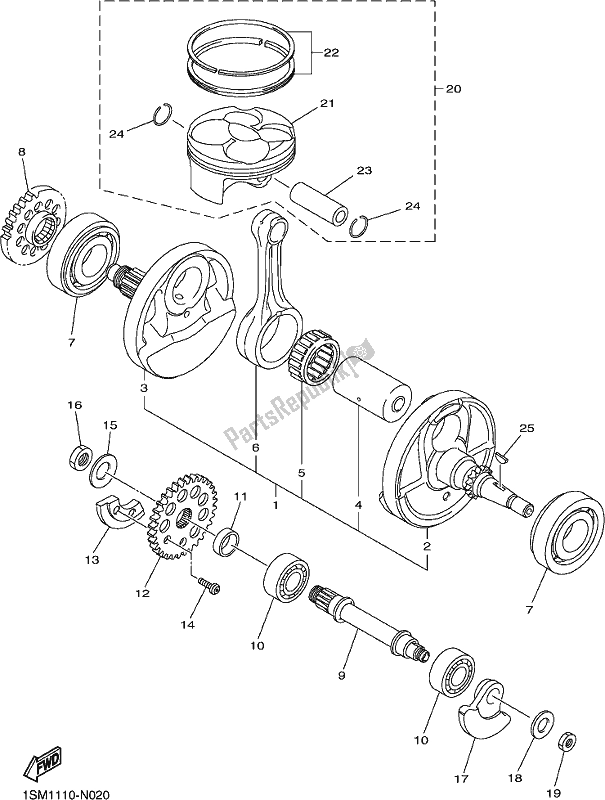 All parts for the Crankshaft & Piston of the Yamaha WR 250F 2017