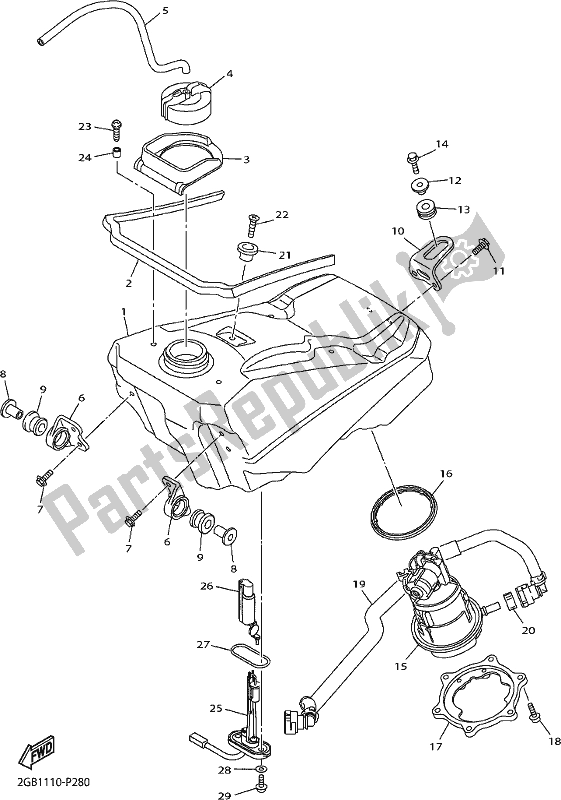 All parts for the Fuel Tank of the Yamaha WR 250F 2017