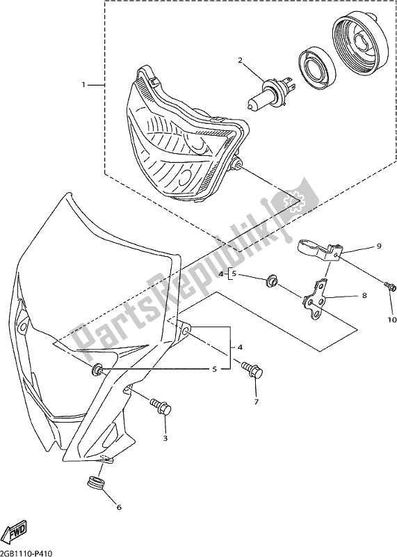 All parts for the Headlight of the Yamaha WR 250F 2017