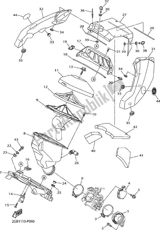 All parts for the Intake of the Yamaha WR 250F 2017