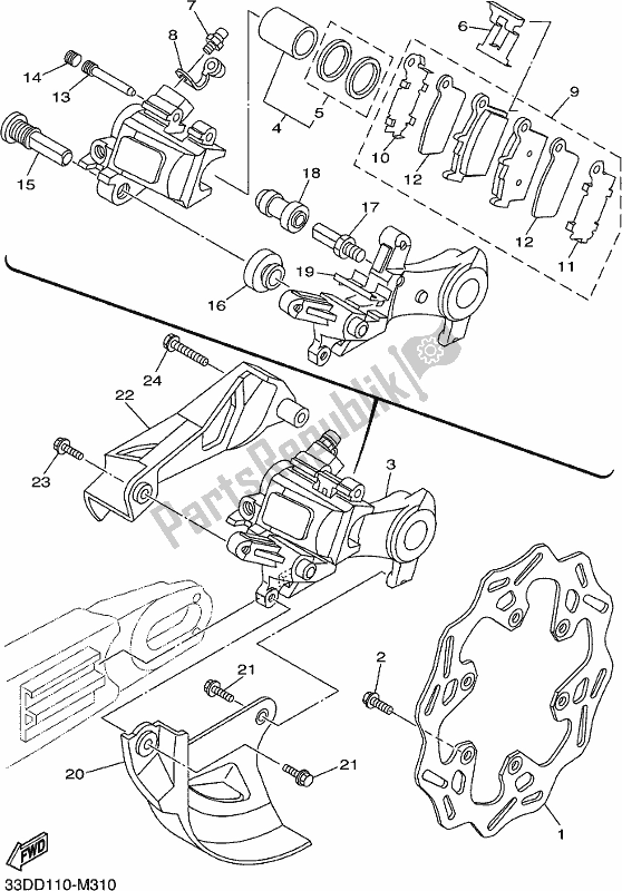 All parts for the Rear Brake Caliper of the Yamaha WR 250F 2017