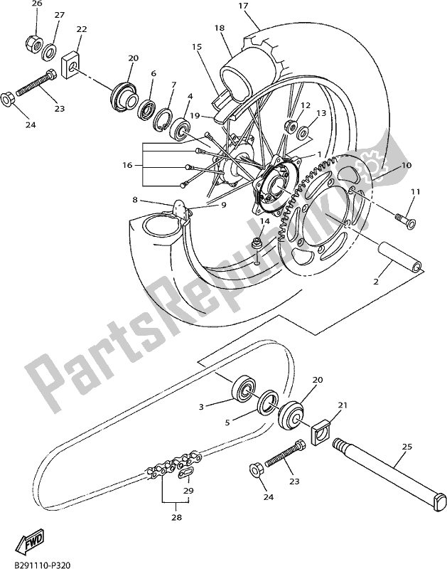 All parts for the Rear Wheel of the Yamaha WR 250F 2017