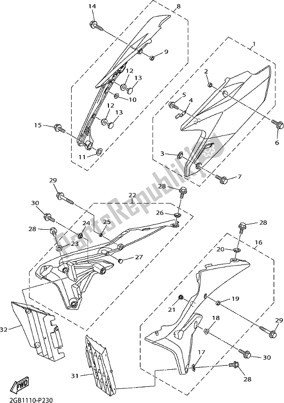 All parts for the Side Cover of the Yamaha WR 250F 2017