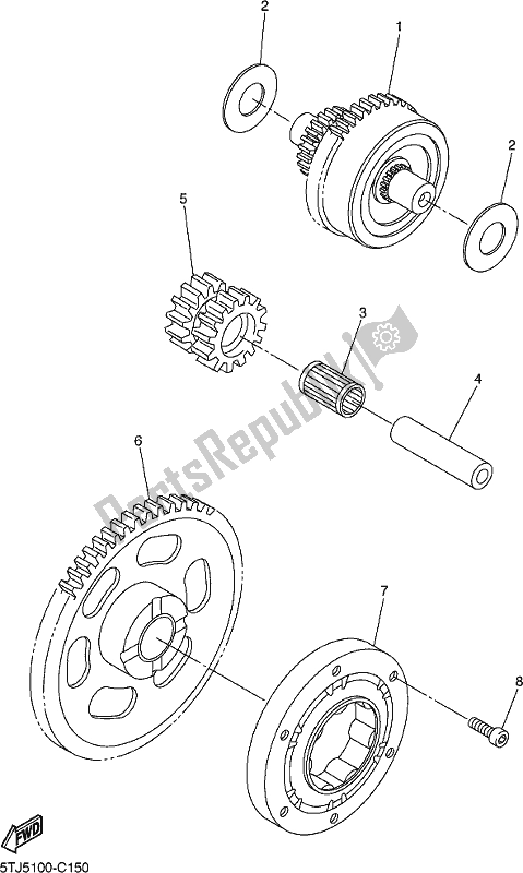 All parts for the Starter Clutch of the Yamaha WR 250F 2017