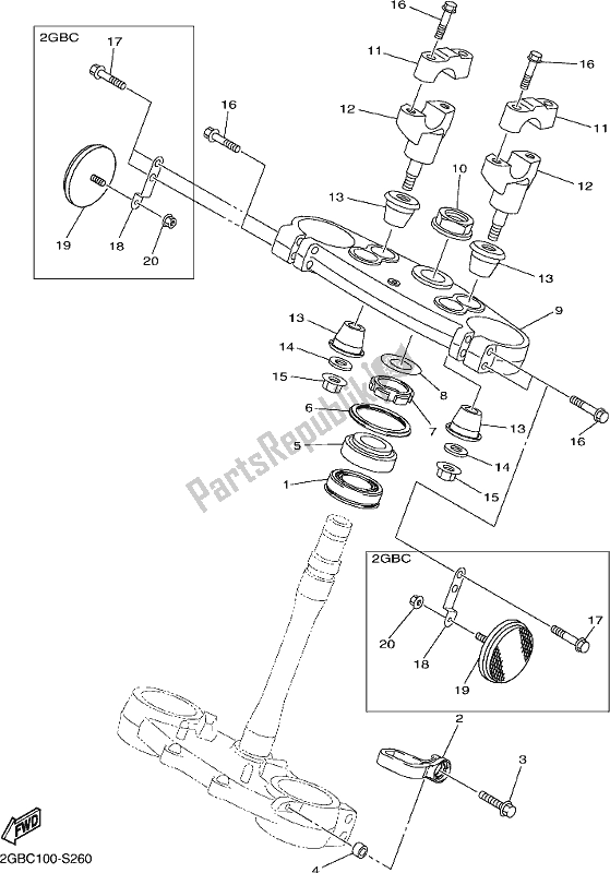 All parts for the Steering of the Yamaha WR 250F 2017