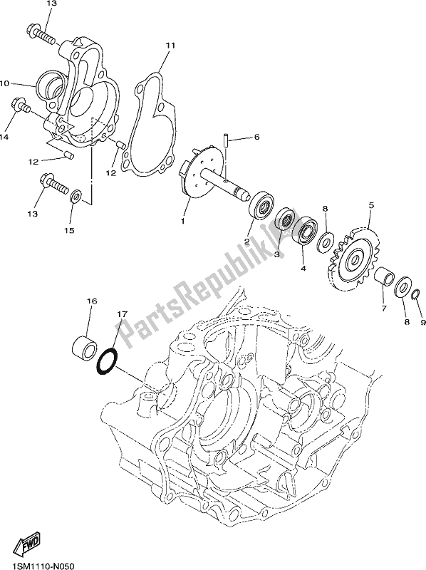 All parts for the Water Pump of the Yamaha WR 250F 2017