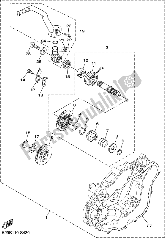 Alle onderdelen voor de Parts Option (kick Starter) van de Yamaha WR 250F 2018