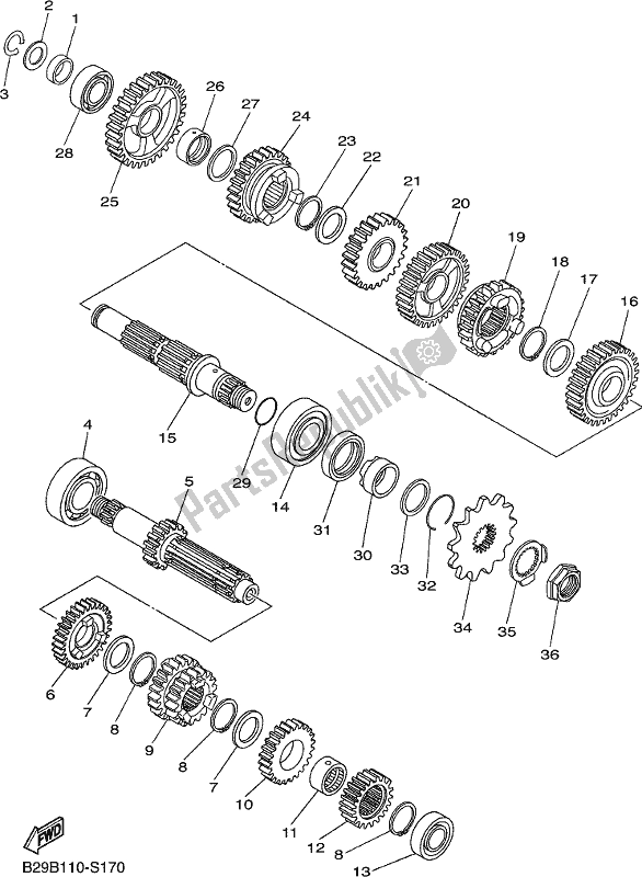 All parts for the Transmission of the Yamaha WR 250F 2018