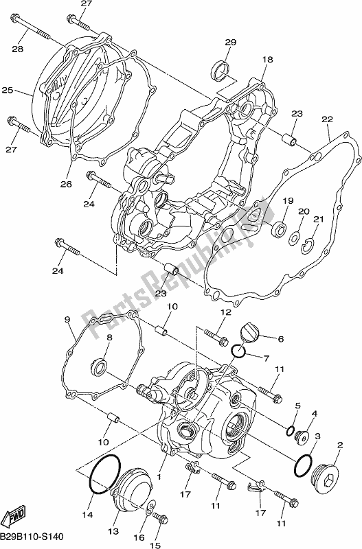 All parts for the Crankcase Cover 1 of the Yamaha WR 250F 2019