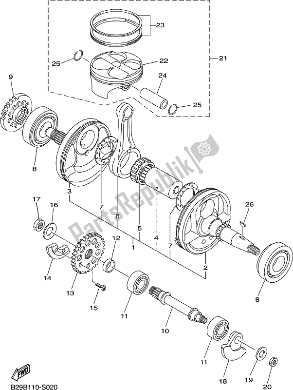 All parts for the Crankshaft & Piston of the Yamaha WR 250F 2019